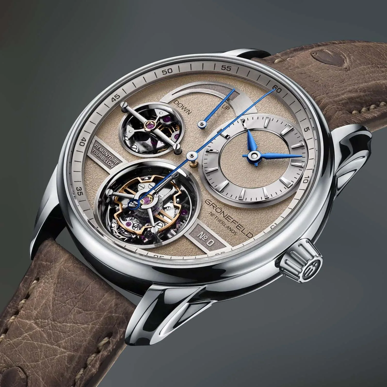 Hand-finished movement of the Gronefeld 1941 Quadrivium