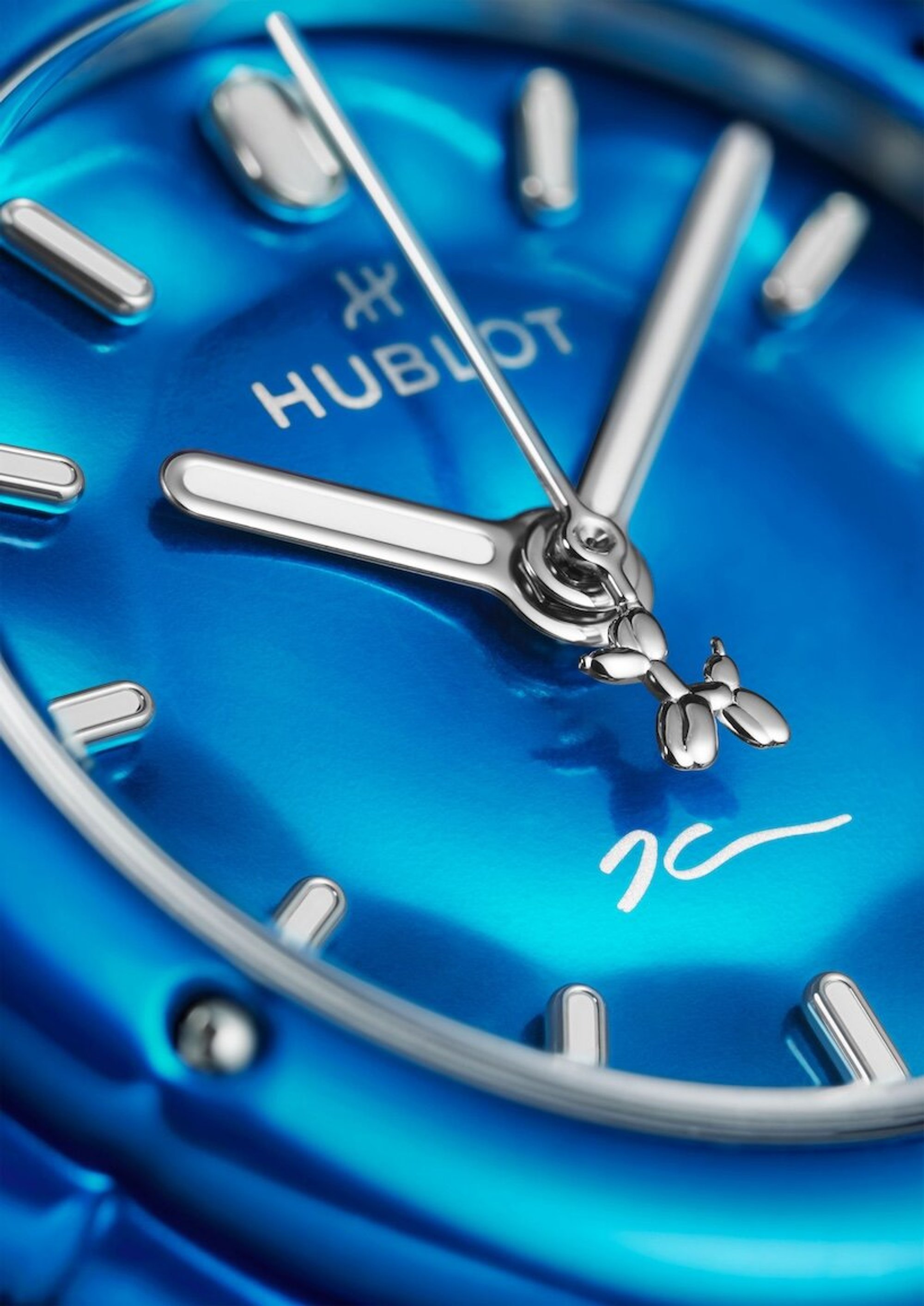 Hublot Classic Fusion Balloon Dog by Jeff Koons dial with balloon counterweight and JK signature